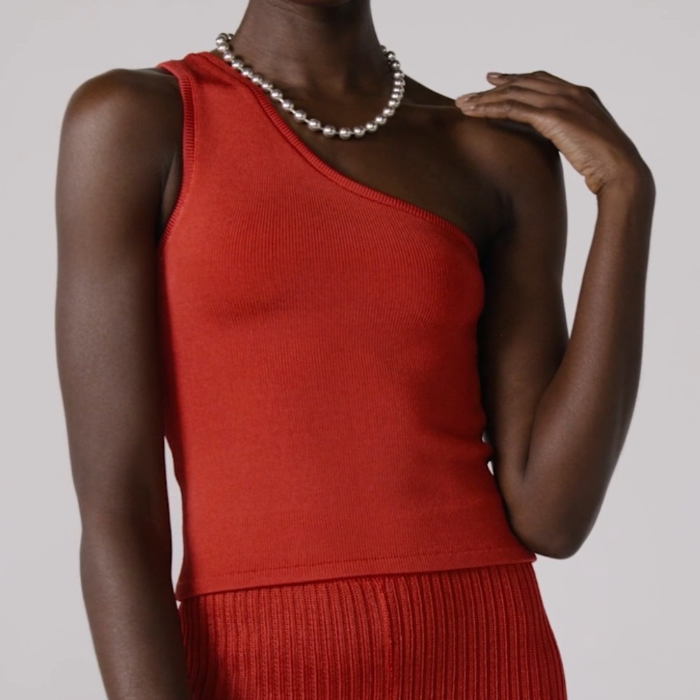Calle Del Mar Knit One Shoulder in Poppy/Red